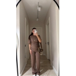 Women's Brown Short Sleeve Top And Pants Set - Image 3