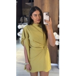 Yellow Draped Asymmetric Mini Dress - Image 2
