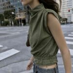 Olive Green Sleeveless Belted Top