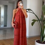 Rust Halter Neck Maxi Dress