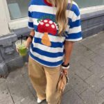 Blue Striped Mushroom Graphic T-Shirt