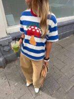 Blue Striped Mushroom Graphic T-Shirt