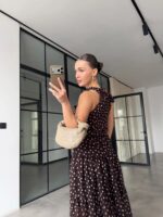 Brown Polka Dot Halter Maxi Dress - Image 2