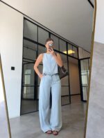 Light Wash Denim Top with Pants Set