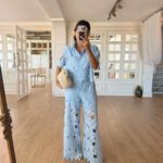 Light Blue Lace Pants Set