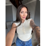 Ribbed Sleeveless Henley Button Top - Image 2