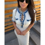 White Maxi Dress With Denim Trim - Image 2