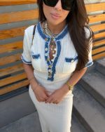 White Maxi Dress With Denim Trim - Image 2