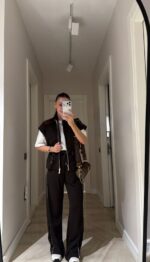 Black Wide Leg Track Pants Set - Image 2