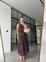 Brown Polka Dot Halter Maxi Dress