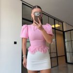 Pink Puff Sleeve Peplum Top