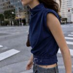 Sleeveless Navy High Neck Belted Top