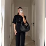 Women's Black Short Sleeve Top And Pants Set