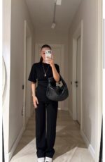 Women's Black Short Sleeve Top And Pants Set