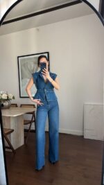 Sleeveless Blue Denim Vest and Jeans Set