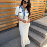 White Maxi Dress With Denim Trim