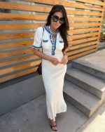 White Maxi Dress With Denim Trim