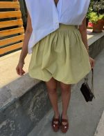 Yellow High Waist Flared Mini Skirt
