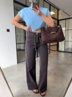 High Waist Wide Leg Brown Jeans - Image 4