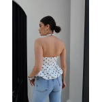 White Polka Dot Halter Peplum Top - Image 2