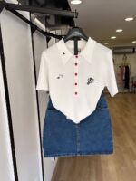 White Embroidered Polo Top - Image 2