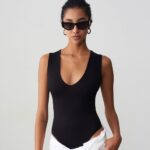 Black Sleeveless Scoop Neck Bodysuit
