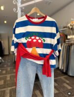 Blue Striped Mushroom Graphic T-Shirt - Image 2