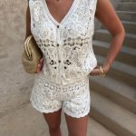 White Crochet Lace Two Piece Short Set