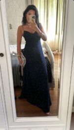 Navy Blue Polka Dot Maxi Dress