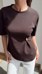 Brown T-Shirt With Pin Detail - Image 2