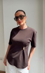 Brown T-Shirt With Pin Detail
