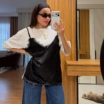 Black Satin Lace Trim Slip Layer Top