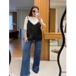 Black Satin Lace Trim Slip Layer Top - Image 2