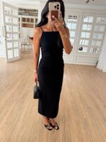 Black Sleeveless Midi Slip Dress - Image 4