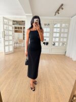 Black Sleeveless Midi Slip Dress