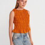 Dilvin Orange Smocked Top