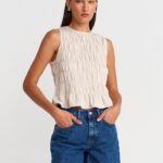 Dilvin Beige Smocked Top