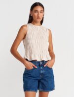 Dilvin Beige Smocked Top