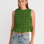 Dilvin Green Smocked Top