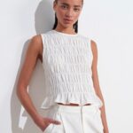 Dilvin White Smocked Top