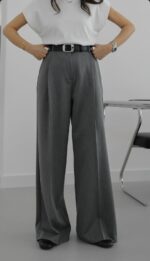 Grey Wide Leg Pants - Image 2