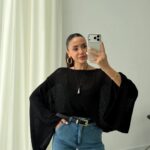 Black Batwing Sleeve Knit Top