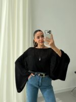 Black Batwing Sleeve Knit Top