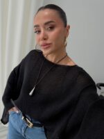 Black Batwing Sleeve Knit Top - Image 2