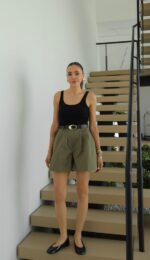 High Waist Olive Green Bermuda Shorts