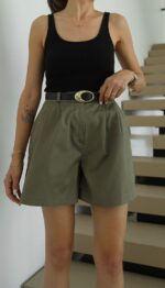 High Waist Olive Green Bermuda Shorts - Image 2