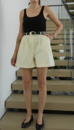 High Waist Butter Yellow Bermuda Shorts