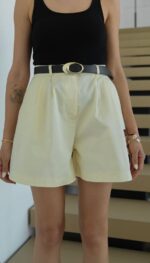 High Waist Butter Yellow Bermuda Shorts - Image 2