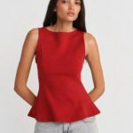 Sleeveless Red Peplum Top