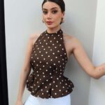 Brown Polka Dot Halter Peplum Top